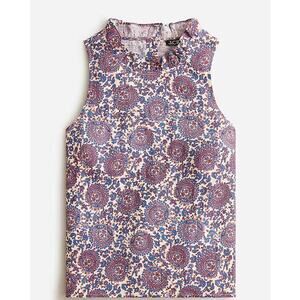 J. Crew Women's Linen Floral Ruffle Mock Neck Sleeveless Fleur Top Size Small